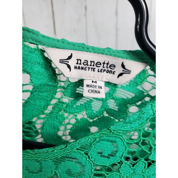 Nanette Lepore Green Lace Blouse Tie Back Women's Medium Short Sleeve Eyelet GUC - Picture 5 of 5